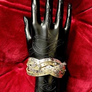 Brighton Studded Gemstone Braided Leather Cuff